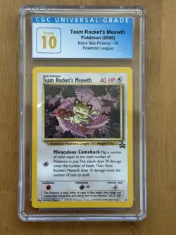 TEAM ROCKET’S MEOWTH Pokemon Card WOTC Black Star Promo - #18 - CGC 10 PRISTINE - Image 1