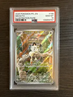 Meowth 106/094 Illustration Rare 2025 Pokemon Phantasmal Flames PSA 10 Gem Mint - Image 1