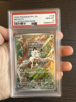 Meowth 106/094 Illustration Rare 2025 Pokemon Phantasmal Flames PSA 10 Gem Mint - Image 3