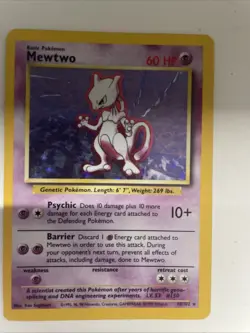 Pokemon TCG Mewtwo Base Set 10/102 Holo Unlimited Holo Rare - Image 1