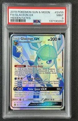 GLACEON GX PSA 9 2019 POKEMON SUN & MOON HIDDEN FATES #SV55/SV94 FULL ART FA 283 - Image 1