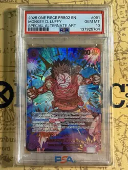 PSA 10 Gem Mint One Piece PRB02 Monkey Luffy Special Alt Art SP EB02-061 English - Image 1