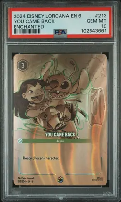 2024 DISNEY LORCANA EN 6-AZURITE SEA ENCHANTED #213 YOU CAME BACK PSA 10 - Image 1