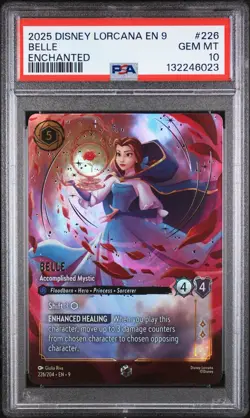 2025 DISNEY LORCANA EN 9-FABLED ENCHANTED BELLE ACCOMPLISHED MYSTIC PSA 10 - Image 1