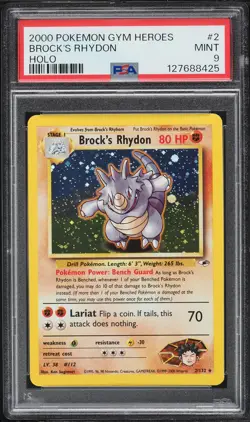 2000 Pokemon Gym Heroes Holo Brock's Rhydon #2 PSA 9 MINT - Image 1
