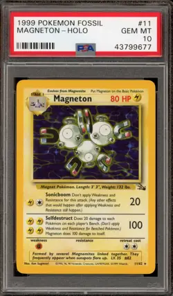 Pokemon Magneton Fossil Unlimited Holo Rare #11 PSA 10 Gem Mint - Image 1