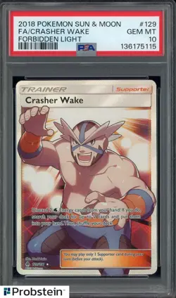 2018 Pokemon Sun & Moon Forbidden Light #129 FA Crasher Wake PSA 10 - Image 1