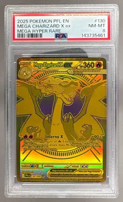 5461 Mega Charizard X ex 2025 Pokemon Phantasmal Flames #130 Hyper Rare PSA 8 - Image 1