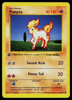 Pokemon Card - Ponyta Base Set (Shadowless) 60/102 Common 1st Edition - Image 1
