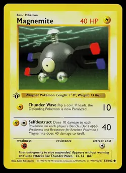 Pokemon Card - Magnemite Base Set (Shadowless) 53/102 Common 1st Edition - Image 1