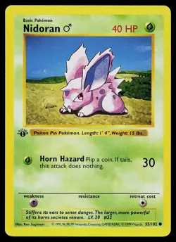 Pokemon Card - Nidoran M Base Set (Shadowless) 55/102 Common 1st Edition - Image 1