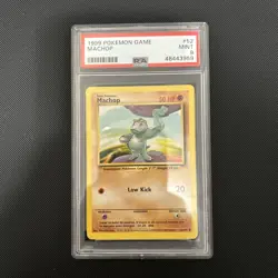 Machop 52/102 Base Set Common Pokemon Card 1999 Unlimited PSA 9 MINT - Image 1
