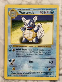 WARTORTLE 42/102 - 1st Edition SHADOWLESS - Base Set - WOTC POKEMON CARD - LP - Image 1