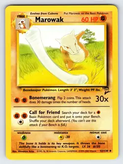 Marowak 52/130 2000 Base Set 2 Pokemon Card TCG Vintage WOTC Uncommon - Nm - Image 1