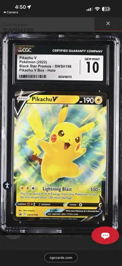 Pikachu V SWSH198 SWSH: Sword & Shield Promo Cards Holo CGC Gem Mint 10 - Image 1