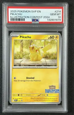 PIKACHU PSA 10 2025 POKEMON SVP EN #214 ILLUSTRATION CONTEST 2024 GEM 879 - Image 1