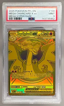5462 Mega Charizard X ex 2025 Pokemon Phantasmal Flames #130 Hyper Rare PSA 9 - Image 1