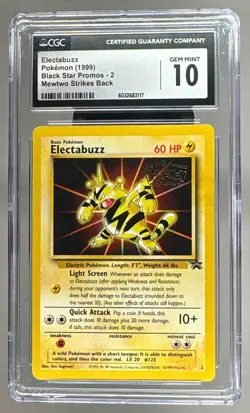 3117 Electabuzz 1999 Pokemon Black Star Mewtwo Strikes Back Promo #2 CGC 10 - Image 1