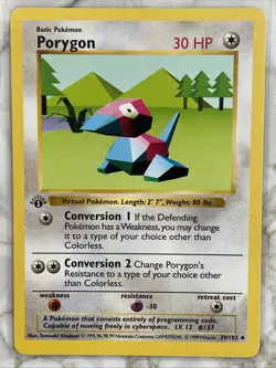 1999 Pokemon Base Set 1st Edition Shadowless Porygon 39/102 NM/MINT - Image 1