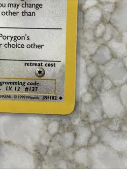 1999 Pokemon Base Set 1st Edition Shadowless Porygon 39/102 NM/MINT - Image 4