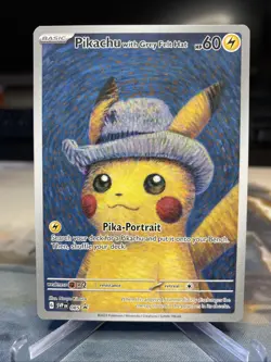 2023 Pokemon SV Black Star Promo Grey Felt Hat Pikachu Pokemon X Van Gogh - Image 1
