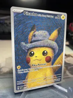 2023 Pokemon SV Black Star Promo Grey Felt Hat Pikachu Pokemon X Van Gogh - Image 2
