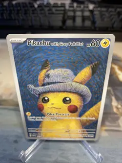 2023 Pokemon SV Black Star Promo Grey Felt Hat Pikachu Pokemon X Van Gogh - Image 4