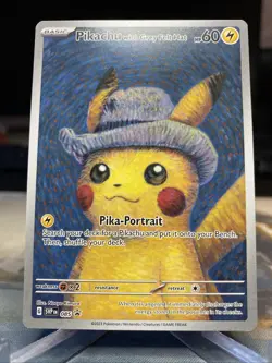 2023 Pokemon SV Black Star Promo Grey Felt Hat Pikachu Pokemon X Van Gogh - Image 5