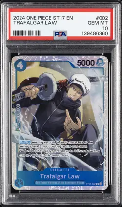 2024 ONE PIECE STARTER DECK ST17-BLUE DONQUIXOTE DOFLAMINGO TRAFALGAR LAW PSA 10 - Image 1