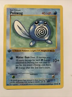 Pokemon TCG Poliwag Base Set 59/102 Regular 1st Edition Common Card Shadowless - Image 1
