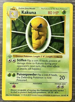 Pokemon TCG Kakuna 33/102 1st Edition Base Set (Shadowless + Gray Stamp) - Image 1