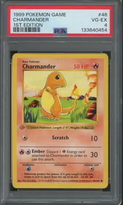 1999 Pokemon Game 1st Edition #46 Charmander PSA 4 - Image 1