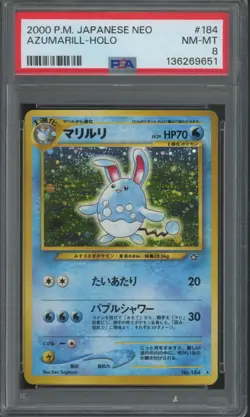 2000 Pokemon Japanese Neo Holo #184 Azumarill PSA 8 - Image 1
