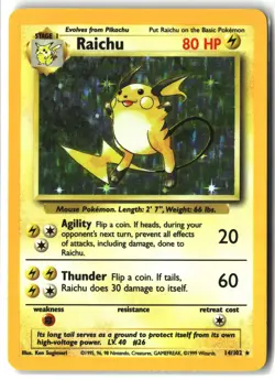 Raichu ⭐ 14/102 Holo Rare Base Set 1999 Pokemon NM/LP - Image 1