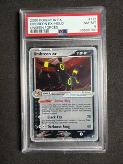 2005 POKEMON EX UNSEEN FORCES #112 UMBREON EX-HOLO PSA 8 - Image 1