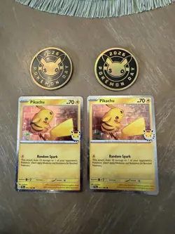 2026 Pikachu 051/162 Pokemon Day 30th Anniversary Stamped Promo TCG Plus Coin x2 - Image 1