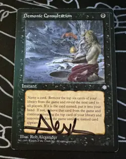 Signed Demonic Consultation MTG card Ice Age artist Rob Alexander SOLD AS IS - Image 1