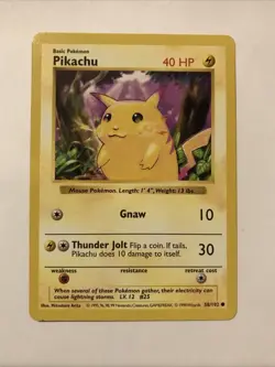 Pikachu Yellow Cheeks 58/102 Pokemon TCG Shadowless Base Set Card - Image 1
