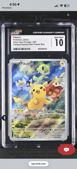 Pikachu 027 Sv: Scarlet & Violet Promo Cards Holo CGC Gem Mint 10 - Image 1