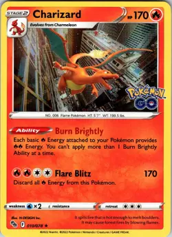 Charizard 010/078 Pokemon GO Pokemon NM Holo - Image 1
