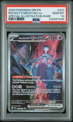 2025 POKEMON DRI SPECIAL ILLUSTRATION RARE #231 TEAM ROCKET'S MEWTWO EX PSA 10 - Image 1