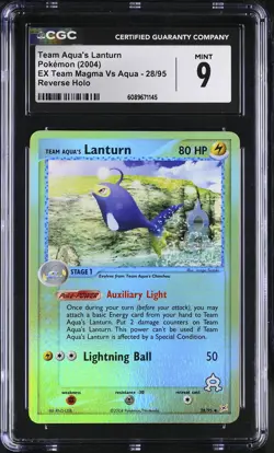 CGC 9 Team Aqua's Lanturn EX Team Magma Vs Aqua 28/95 Reverse Holo Pokemon Card - Image 1
