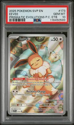 2025 POKEMON PRISMATIC EVOLUTIONS POKEMON CENTER ETB PROMO SVP #173 EEVEE PSA 10 - Image 1