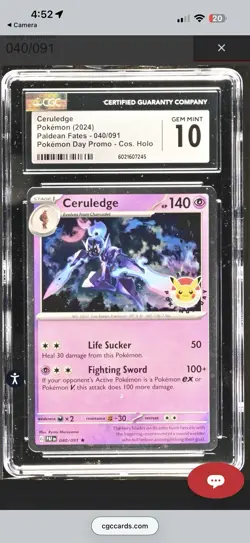 Ceruledge 040/091 Pokemon Day 2024 Stamp Holo Rare Promo CGC Gem Mint 10 - Image 1