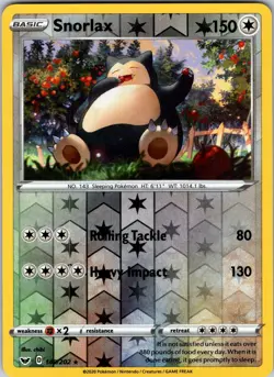 Snorlax 140/202 SWSH01: Sword & Shield Base Set Pokemon NM Reverse Holo - Image 1