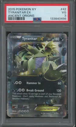 2015 Pokemon XY Ancient Origins #42 Tyranitar ex PSA 3 - Image 1