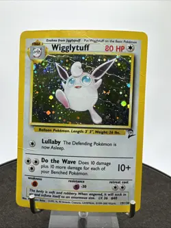 Pokemon TCG Wigglytuff 19/130 Base Set 2 Holo Rare Vintage WOTC SWIRL DMG - Image 2