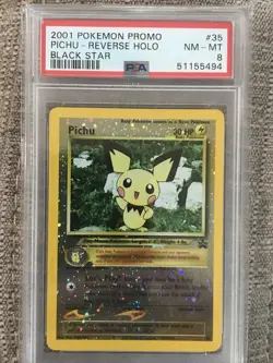 PSA 8 NM-MT Pichu #35 WOTC Black Star Promo REVERSE HOLO Pokemon Card - Image 1