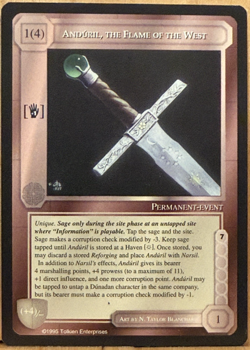LIMITED ED Anduril, the Flame of the West LotR MECCG Rare EX/NM Vintage! - Image 1
