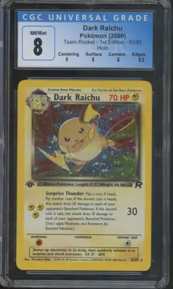 2000 Pokemon Team Rocket 1st Edition Holo Dark Raichu CGC 8 - Image 1